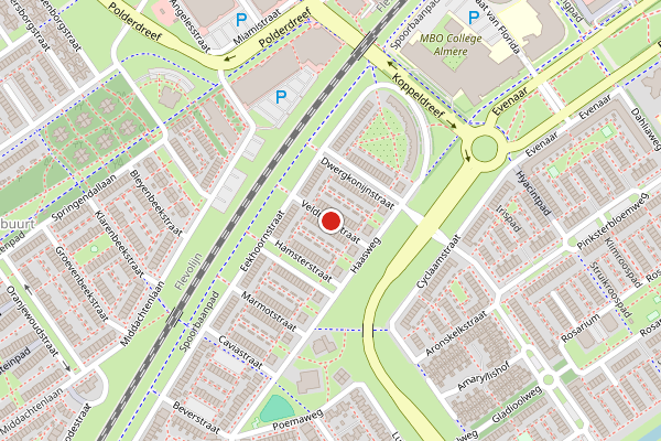 Brandweer-melding op Veldmuisstraat, Almere op 21 juni, kaart-overzicht