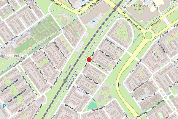 Brandweer-melding op Eekhoornstraat, Almere op 22 juni, kaart-overzicht